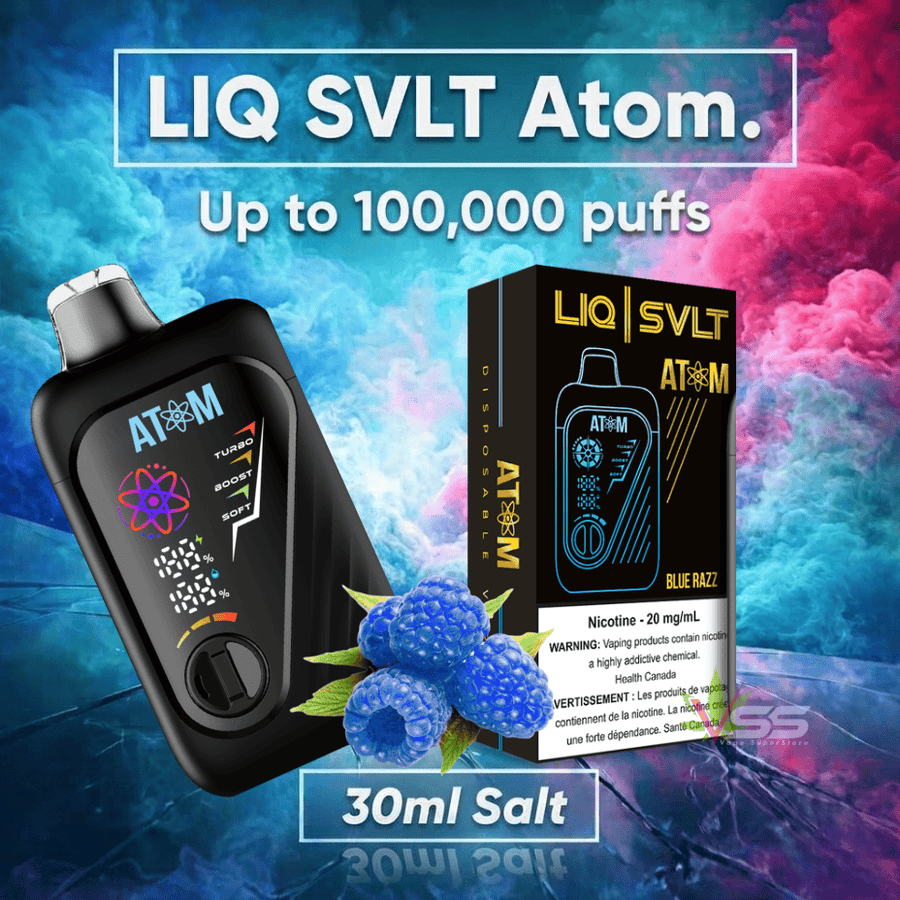 LIQ SVLT Atom 100K Disposable Vape-Blue Razz Winkler Vape SuperStore and Bong Shop Manitoba Canada