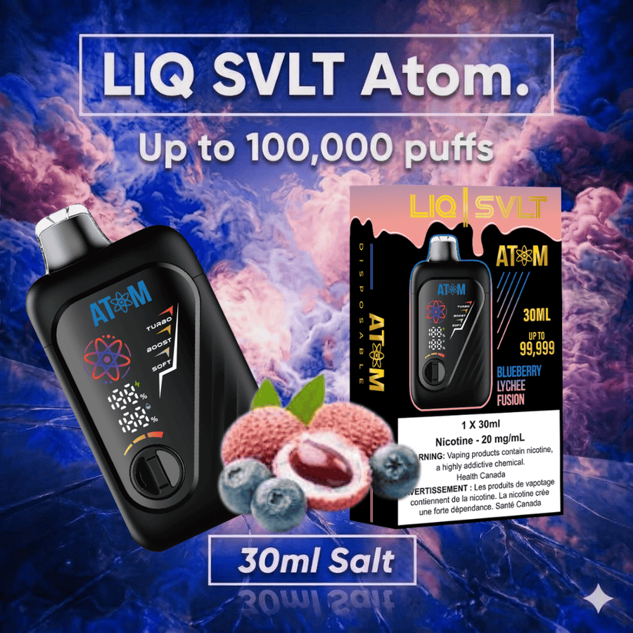 LIQ SVLT Atom 100K Disposable Vape-Blueberry Lychee Fusion Winkler Vape SuperStore and Bong Shop Manitoba Canada