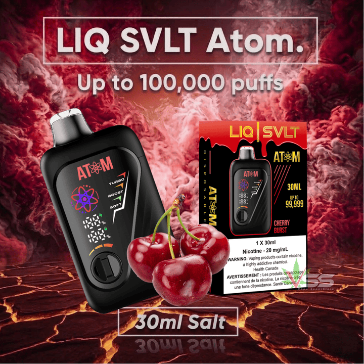 LIQ SVLT Atom 100K Disposable Vape-Cherry Burst Winkler Vape SuperStore and Bong Shop Manitoba Canada