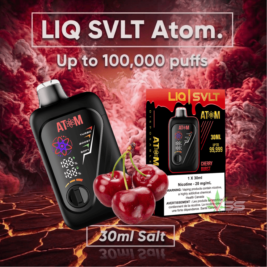 LIQ SVLT Atom 100K Disposable Vape-Cherry Burst Winkler Vape SuperStore and Bong Shop Manitoba Canada