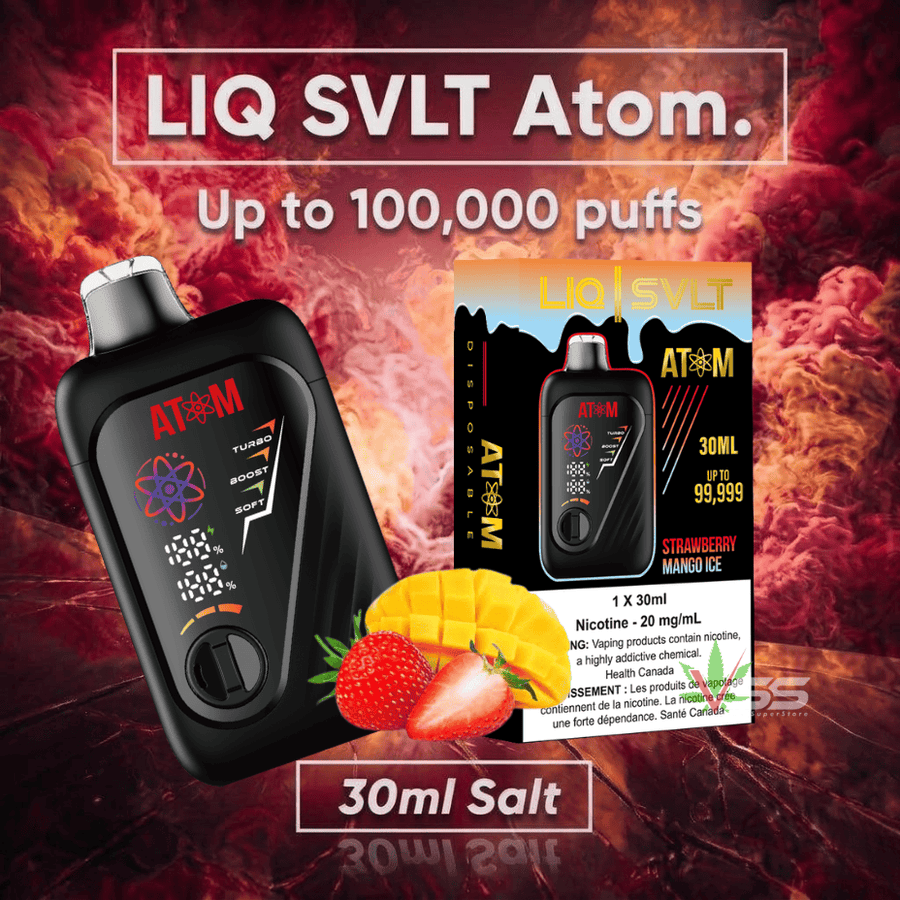LIQ SVLT Atom 100K Disposable Vape-Strawberry Mango Ice Winkler Vape SuperStore and Bong Shop Manitoba Canada