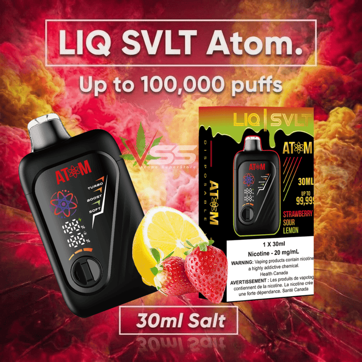 LIQ SVLT Atom 100K Disposable Vape-Strawberry Sour Lemon Winkler Vape SuperStore and Bong Shop Manitoba Canada