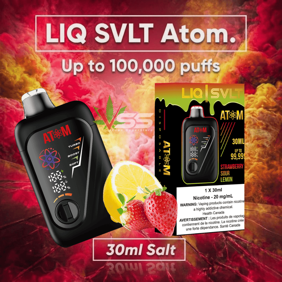 LIQ SVLT Atom 100K Disposable Vape-Strawberry Sour Lemon Winkler Vape SuperStore and Bong Shop Manitoba Canada