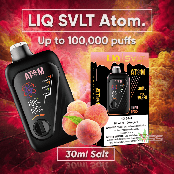 LIQ SVLT Atom 100K Disposable Vape-Triple Peach Winkler Vape SuperStore and Bong Shop Manitoba Canada