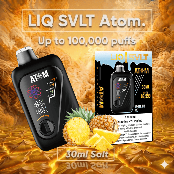 LIQ SVLT Atom 100K Disposable Vape-White GB Ice Winkler Vape SuperStore and Bong Shop Manitoba Canada