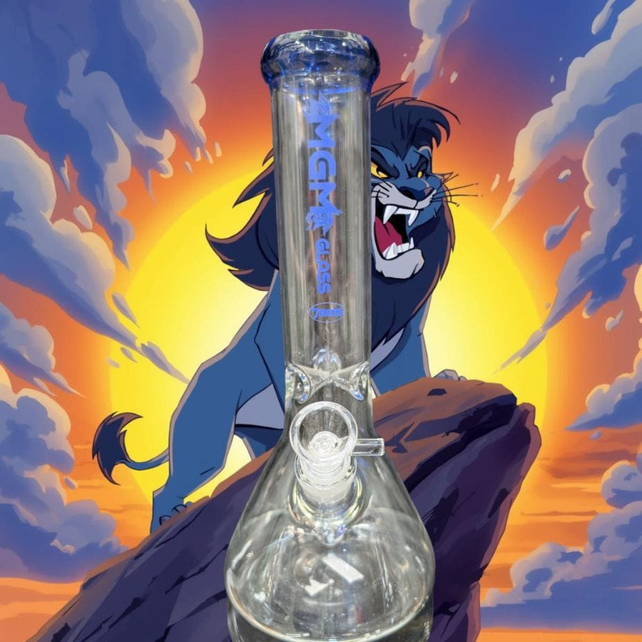 MGM Glass 7mm Clear Logo Beaker-12" 12" / Blue Winkler Vape SuperStore and Bong Shop Manitoba Canada