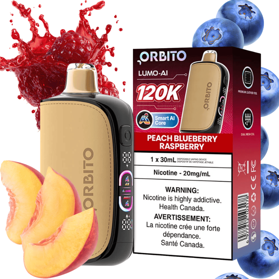 Orbito Lumo-AI 120K Disposable Vape-Peach Blueberry Raspberry 120000 Puffs / 20mg Winkler Vape SuperStore and Bong Shop Manitoba Canada