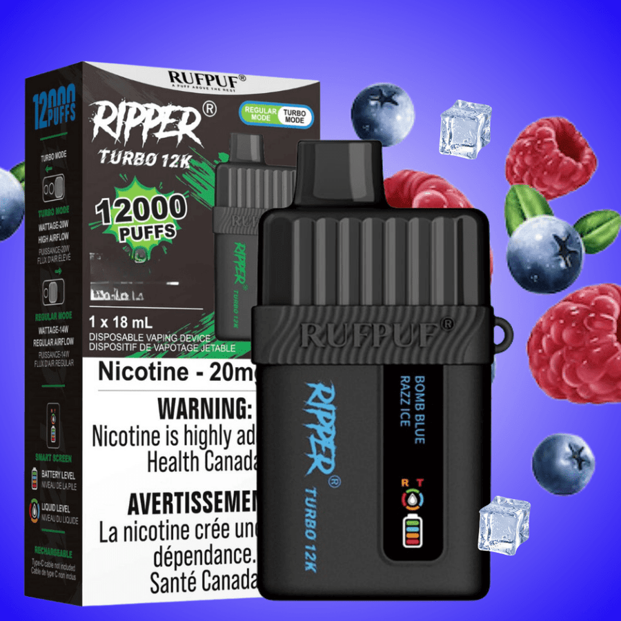RufPuf Disposables Disposables 12000 Puffs / 20mg Ripper Turbo 12K Disposable Vape-Bomb Blue Razz Ice Ripper Turbo 12K Disposable Vape - Disposable Sale
