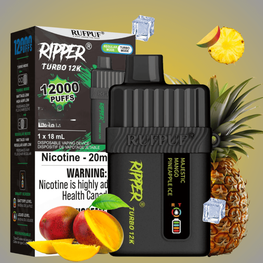 RufPuf Disposables Disposables 12000 Puffs / 20mg Ripper Turbo 12K Disposable Vape-Majestic Mango Pineapple Ice Ripper Turbo 12K Disposable Vape - Winkler Vape Canada