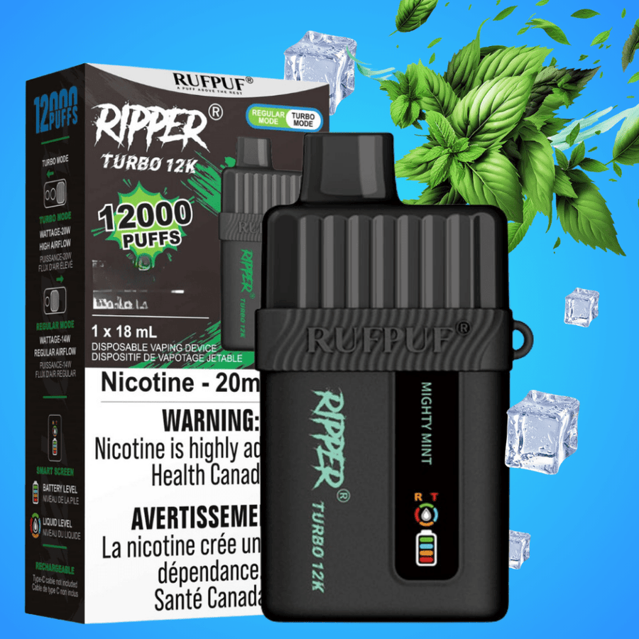 RufPuf Disposables Disposables 12000 Puffs / 20mg Ripper Turbo 12K Disposable Vape-Mighty Mint Ice Ripper Turbo 12K Disposable Vape - Canada Vape Online