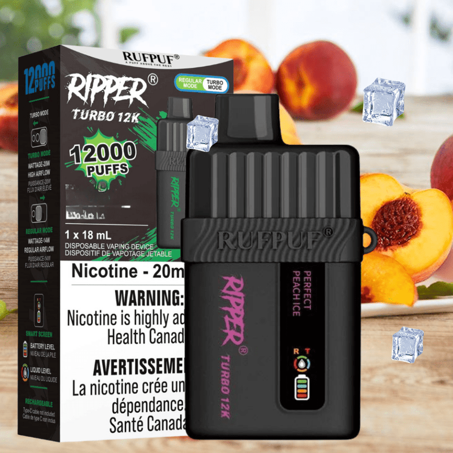 RufPuf Disposables Disposables 12000 Puffs / 20mg Ripper Turbo 12K Disposable Vape-Perfect Peach Ice Ripper Turbo 12K Disposable Vape - Vape Online Store Canada