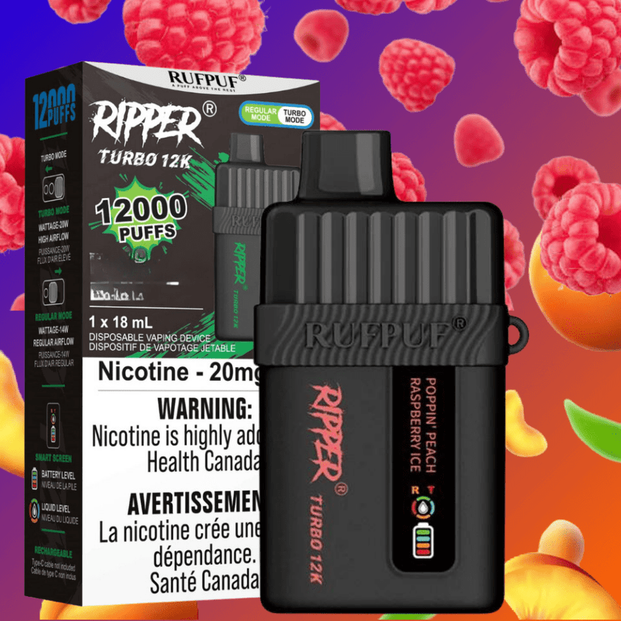 RufPuf Disposables Disposables 12000 Puffs / 20mg Ripper Turbo 12K Disposable Vape-Poppin' Peach Raspberry Ice Ripper Turbo 12K Disposable Vape - Winkler Vape Shop