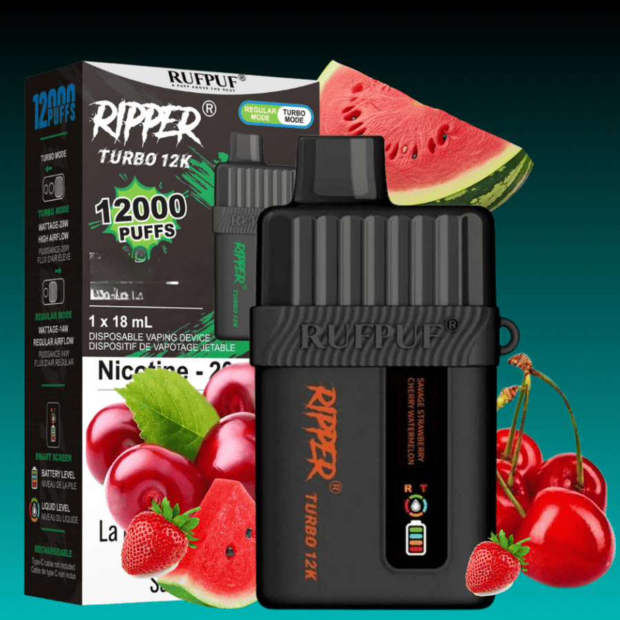 RufPuf Disposables Disposables 12000 Puffs / 20mg Ripper Turbo 12K Disposable Vape-Savage Strawberry Cherry Watermelon Ripper Turbo 12K Disposable Vape - Canada MB