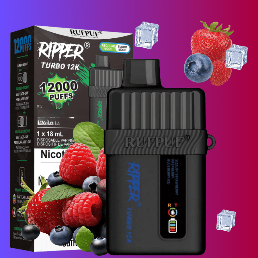RufPuf Disposables Disposables 12000 Puffs / 20mg Ripper Turbo 12K Disposable Vape-Sizzlin' Strawberry Raspberry Blueberry Ice Ripper Turbo 12K Disposable Vape - Winkler Vape SuperStore