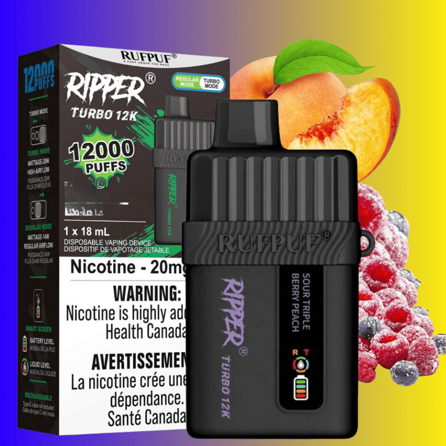 RufPuf Disposables Disposables 12000 Puffs / 20mg Ripper Turbo 12K Disposable Vape-Sour Triple Berry Peach Ripper Turbo 12K Disposable Vape - Winkler Vape