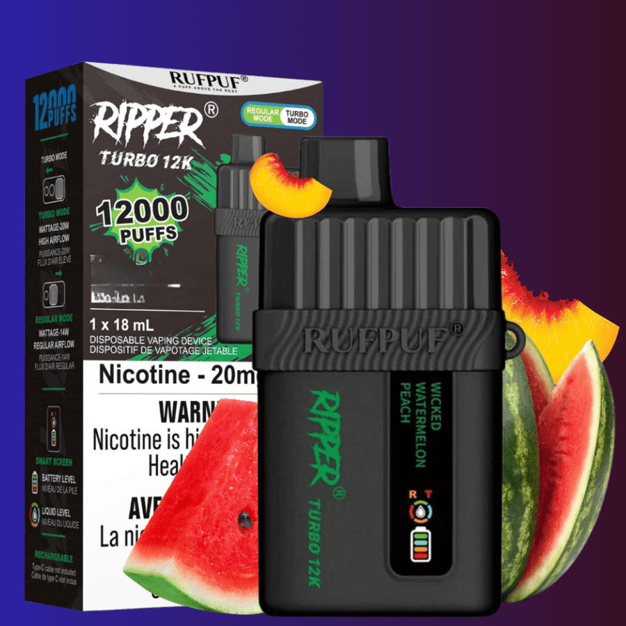 RufPuf Disposables Disposables 12000 Puffs / 20mg Ripper Turbo 12K Disposable Vape-Wicked Watermelon Peach Ripper Turbo 12K Disposable Vape - Vape Online in Canada