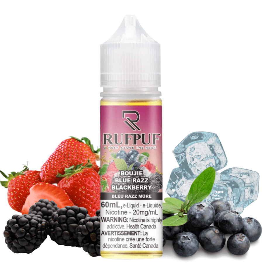 Boujie Blue Razz Blackberry by RufPuf E-Liquid in 60mL Bottle Available at Winkler Vape SuperStore and Bong Shop Located in  Winkler, Manitoba, Canada