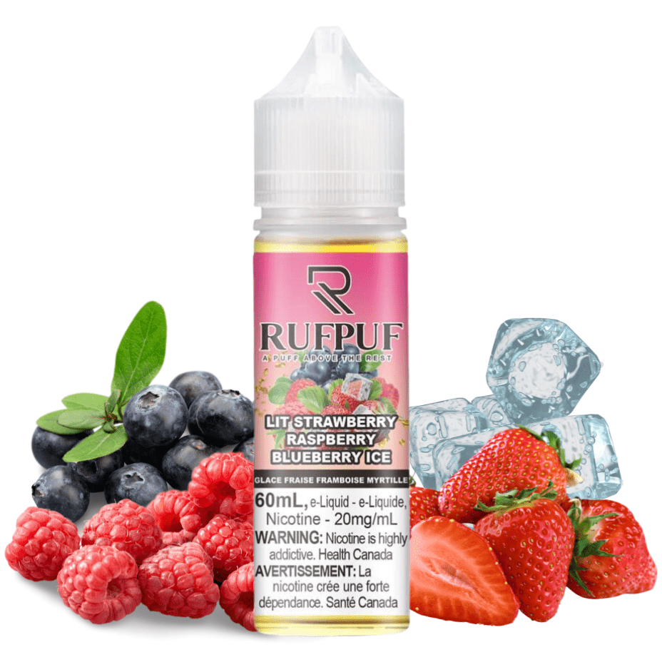 Lit Strawberry Raspberry Blueberry Ice by RufPuf E-Liquid in 60mL Bottle Available at Winkler Vape SuperStore and Bong Shop Located in Winkler, Manitoba, Canada