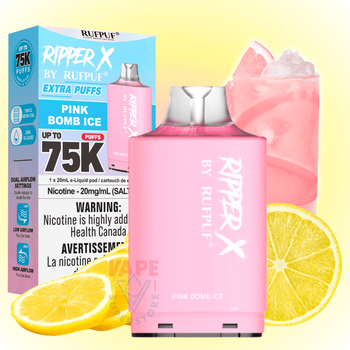 RufPuf Ripper X 75K - Pink Bomb Ice 75000 Puffs / 20mg Winkler Vape SuperStore and Bong Shop Manitoba Canada