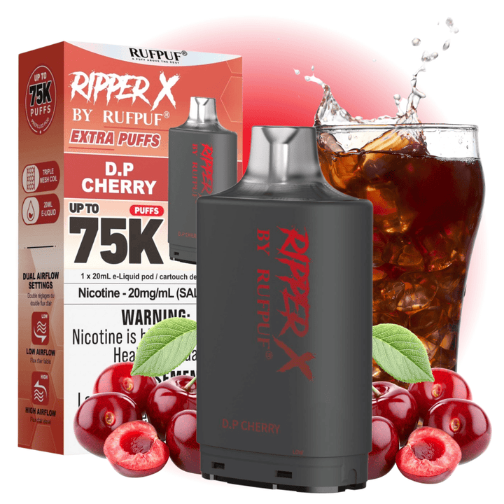 RufPuf Ripper X 75k Pod - D.P Cherry 20mg / 75000 Puffs Winkler Vape SuperStore and Bong Shop Manitoba Canada