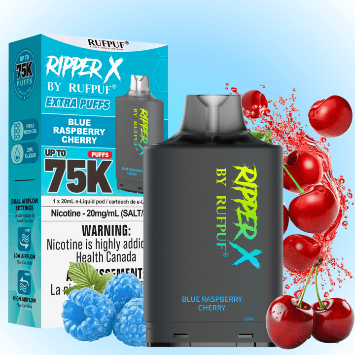 RufPuf Ripper X 75K Turbo Pod - Blue Raspberry Cherry 75000 / 20mg Winkler Vape SuperStore and Bong Shop Manitoba Canada