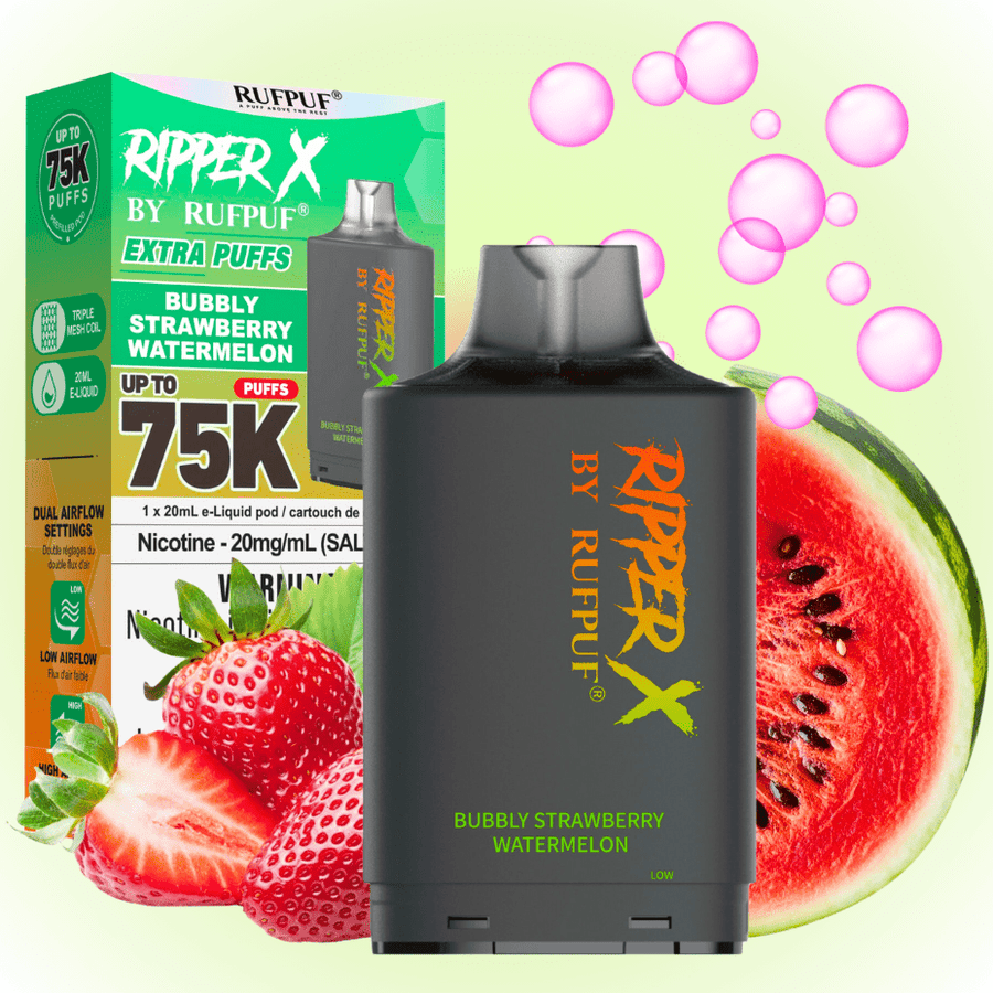RufPuf Ripper X 75k Turbo Pod - Bubbly Strawberry Watermelon 20mg / 75000 Puffs Winkler Vape SuperStore and Bong Shop Manitoba Canada