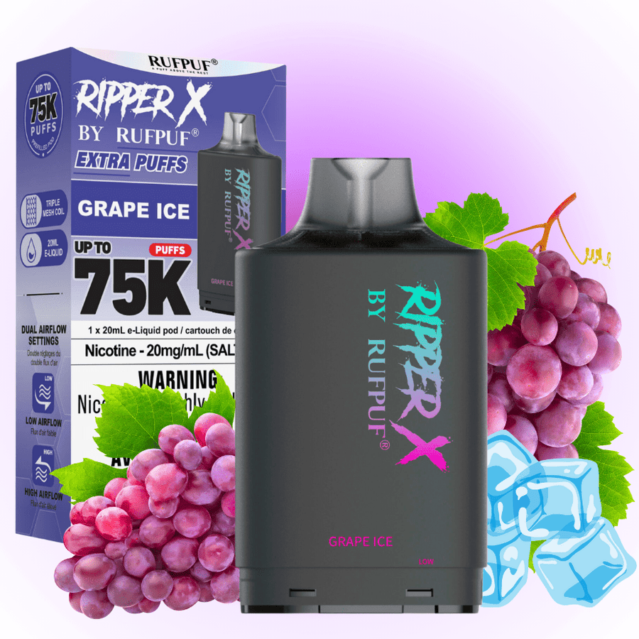 RufPuf Ripper X 75k Turbo Pod - Grape Ice 20mg / 75000 Puffs Winkler Vape SuperStore and Bong Shop Manitoba Canada