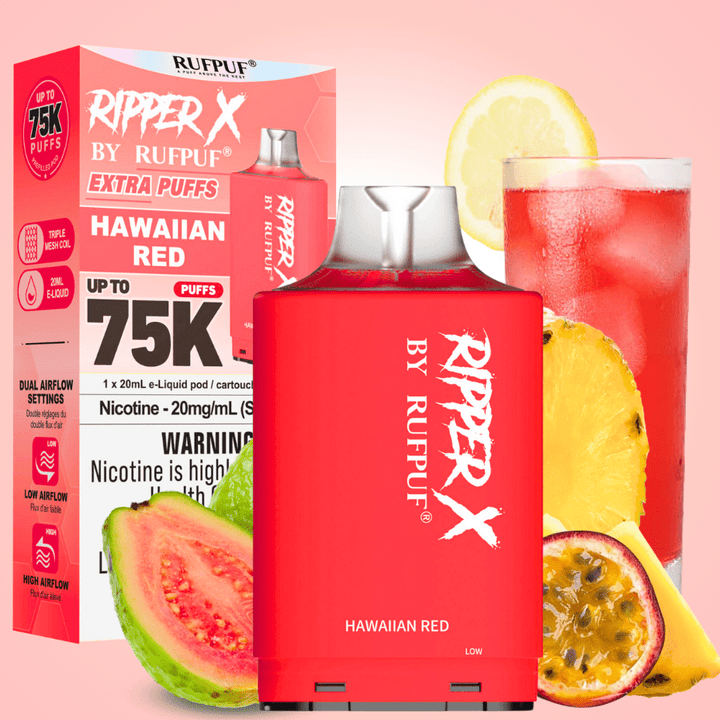 RufPuf Ripper X 75k Turbo Pod - Hawaiian Red 20mg / 75000 Puffs Winkler Vape SuperStore and Bong Shop Manitoba Canada