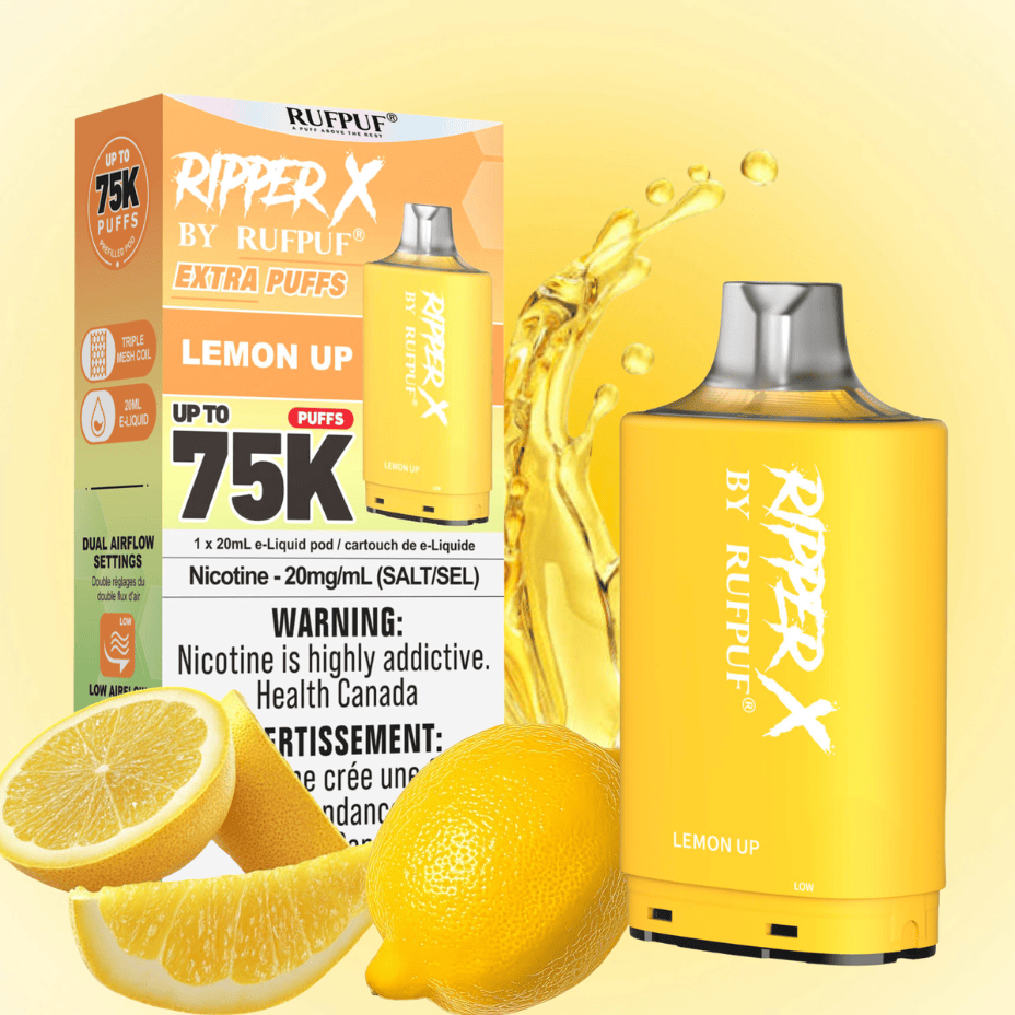 RufPuf Ripper X 75K Turbo Pod - Lemon Up 75000 Puffs / 20mg Winkler Vape SuperStore and Bong Shop Manitoba Canada