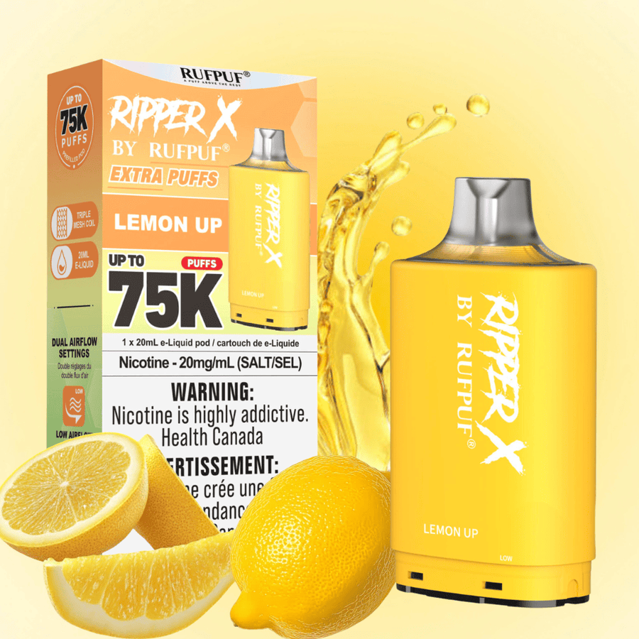 RufPuf Ripper X 75K Turbo Pod - Lemon Up 75000 Puffs / 20mg Winkler Vape SuperStore and Bong Shop Manitoba Canada