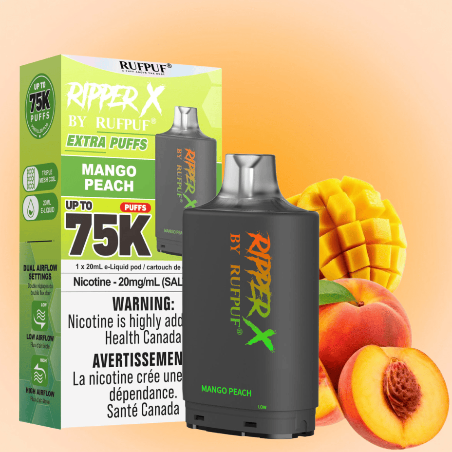 RufPuf Ripper X 75K Turbo Pod - Mango Peach 75000 Puffs / 20mg Winkler Vape SuperStore and Bong Shop Manitoba Canada