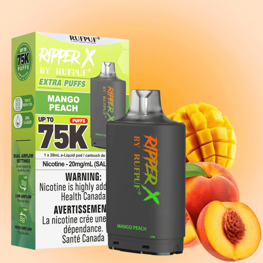 RufPuf Ripper X 75K Turbo Pod - Mango Peach 75000 Puffs / 20mg Winkler Vape SuperStore and Bong Shop Manitoba Canada