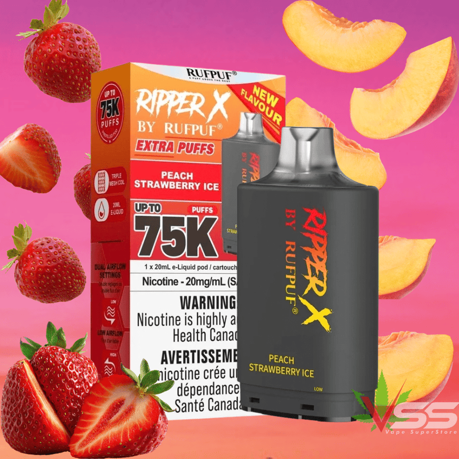 Rufpuf Ripper X 75K Turbo Pod-Peach Strawberry Ice 20mL / 20mg Winkler Vape SuperStore and Bong Shop Manitoba Canada