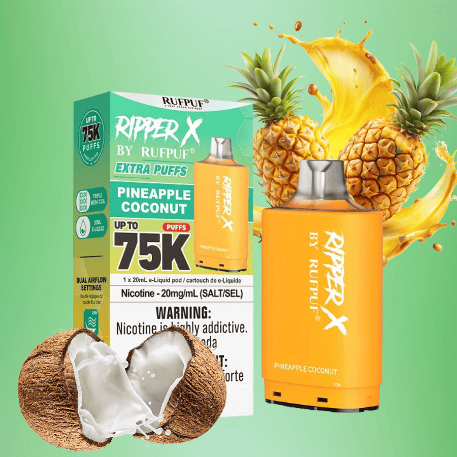 RufPuf Ripper X 75K Turbo Pod - Pineapple Coconut 20mg / 75000 Winkler Vape SuperStore and Bong Shop Manitoba Canada