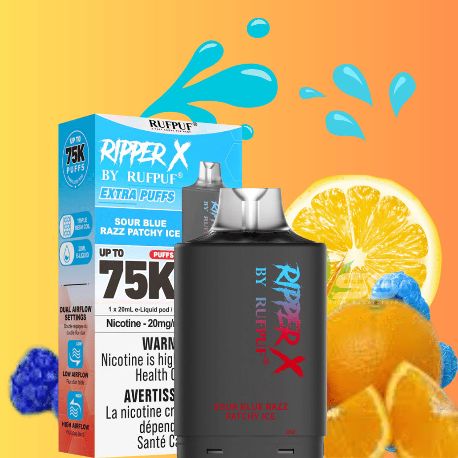 RufPuf Ripper X 75K Turbo Pod - Sour Blue Catchy Ice 75000 Puffs / 20mg Winkler Vape SuperStore and Bong Shop Manitoba Canada