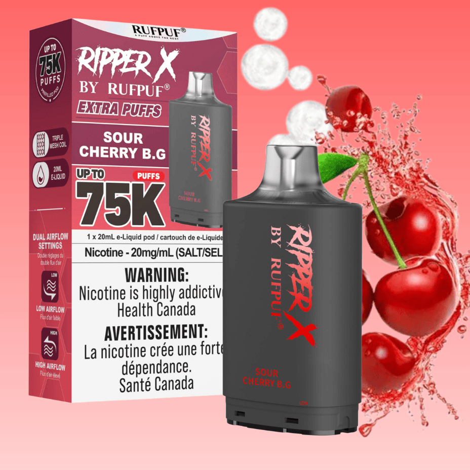 Rufpuf Ripper X 75K Turbo Pod-Sour Cherry B.G 75000 Puffs / 20mg Winkler Vape SuperStore and Bong Shop Manitoba Canada
