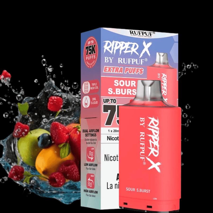 RufPuf Ripper X 75k Turbo Pod - Sour S.Burst 20mg/mL Winkler Vape SuperStore and Bong Shop Manitoba Canada