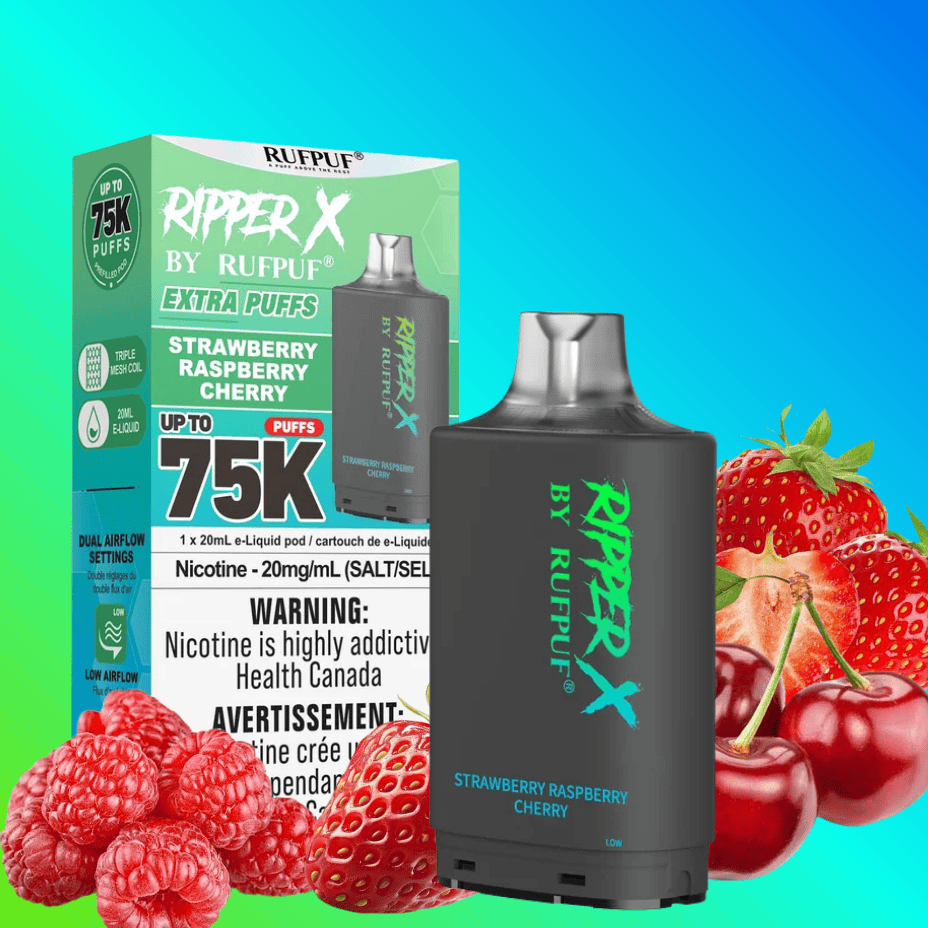Rufpuf Ripper X 75K Turbo Pod-Strawberry Raspberry Cherry 20mL / 20mg Winkler Vape SuperStore and Bong Shop Manitoba Canada