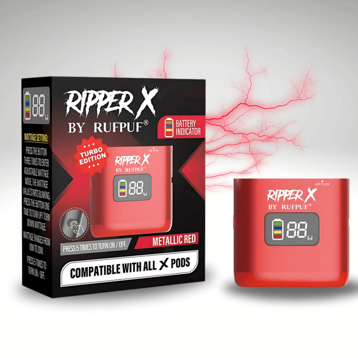 Rufpuf Ripper X Turbo Batteries Metallic Red Winkler Vape SuperStore and Bong Shop Manitoba Canada