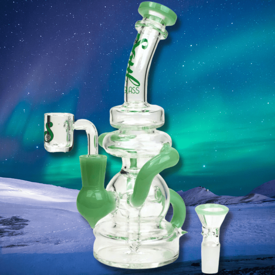 Soul Glass Recyclers Green Soul Glass 2-in-1 Bent Neck Recycler 8" Soul Glass 2-in-1 Bent Neck Recycler 8"-Winkler Vape SuperStore & Bong