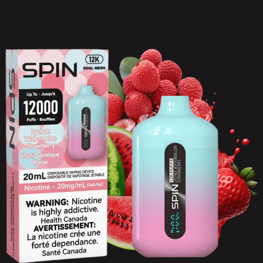 Spin Vape Disposables 20mg Spin Vape 12,000 Disposable Vape-Lychee Watermelon Strawberry