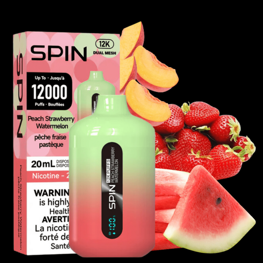 Spin Vape Disposables 20ml / 20mg Spin 12,000 Disposable Vape-Peach Strawberry Watermelon Spin 12,000 Disposable Vape-Peach Strawberry Watermelon-Winkler Vape