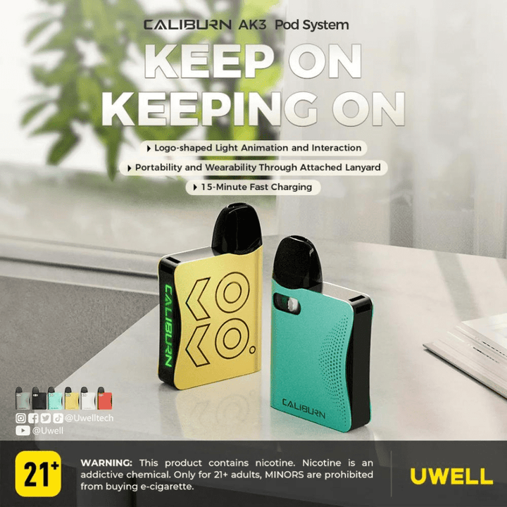 Caliburn AK3 Pod Kit by UWELL in Assorted Colorways Available at Winkler Vape SuperStore & Bong Shop Located in Winkler, Manitoba, Canada