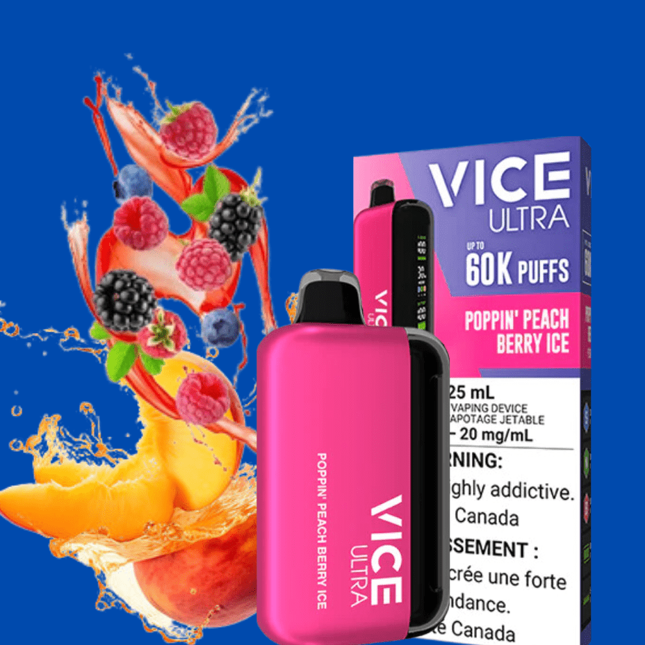 Vice Ultra 60K Disposable Vape - Poppin' Peach Berry Ice Winkler Vape SuperStore and Bong Shop Manitoba Canada