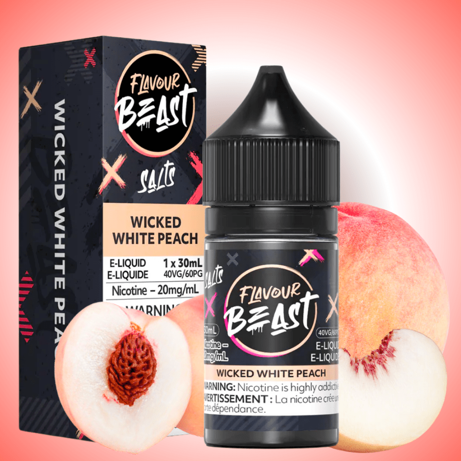 Wicked White Peach Salts by Flavour Beast E-Liquid 30ml / 20mg Winkler Vape SuperStore and Bong Shop Manitoba Canada